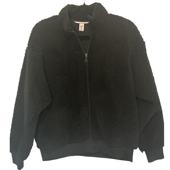 Victoria’s Secret Black Sherpa Zip Jacket- Size M – Cozy Winter Essential - Picture 1 of 5